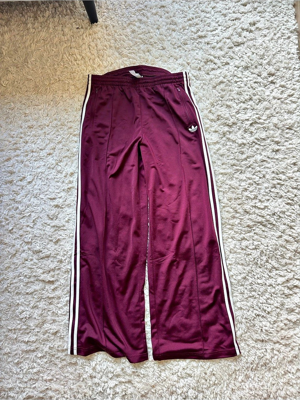 adidas Firebird Loose Track Pants Striped Track Pants in Maroon & Off White Size